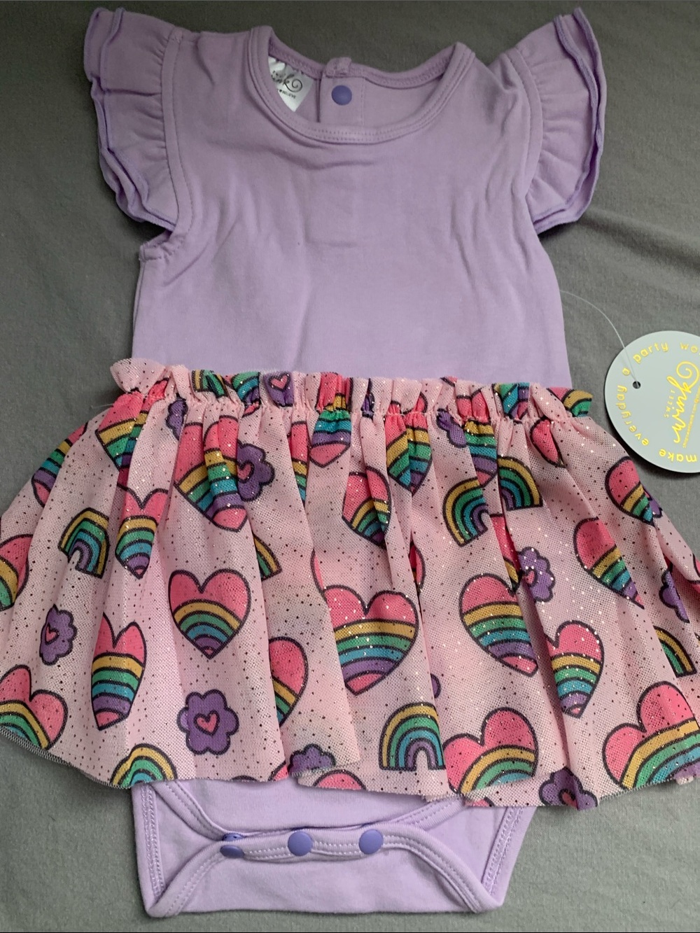 🆕- Sweet Wink 0-3 Months Rainbow Heart Short Sleeve Tutu Bodysuit